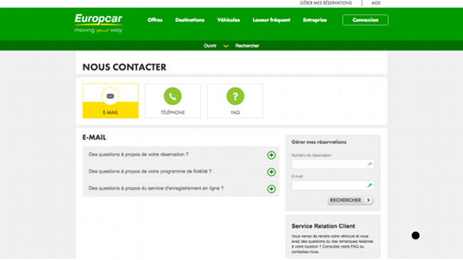 Page d'aide d'Europcar