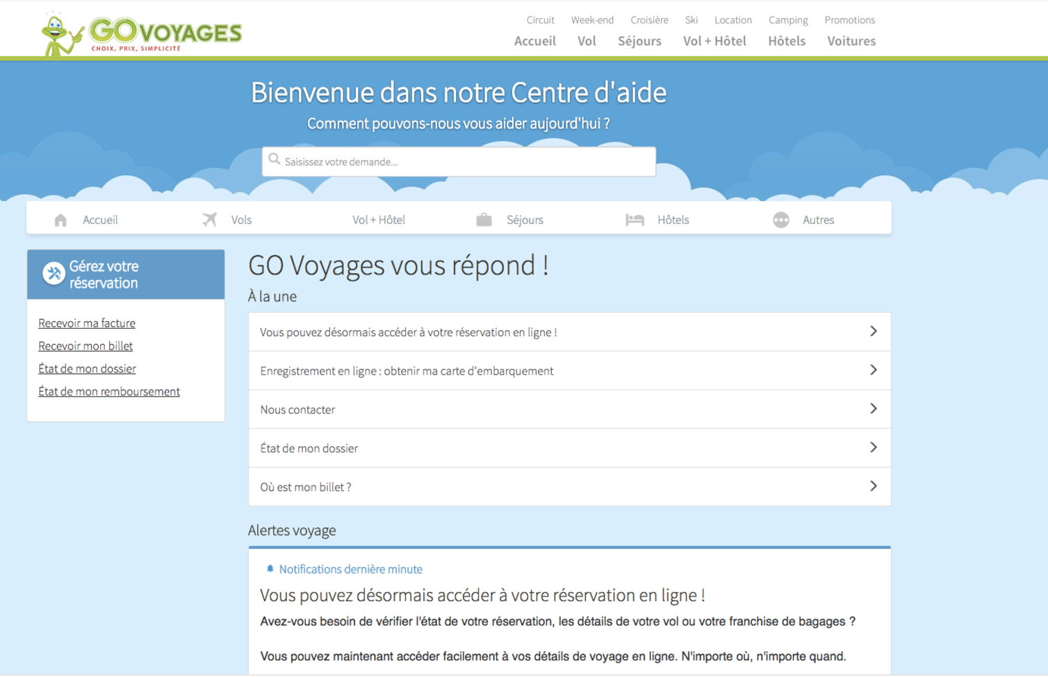 Page de contact du site officiel Govoyages